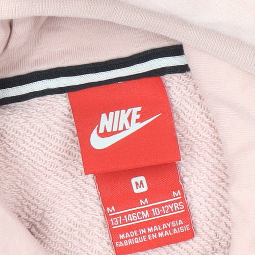 Nike Girls Pink Pullover Hoodie M with Logo Sports Chic