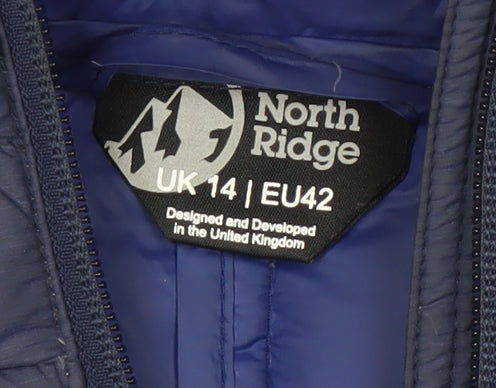 North Ridge Women's Blue Puffer Jacket Size 14, Hooded Quilted