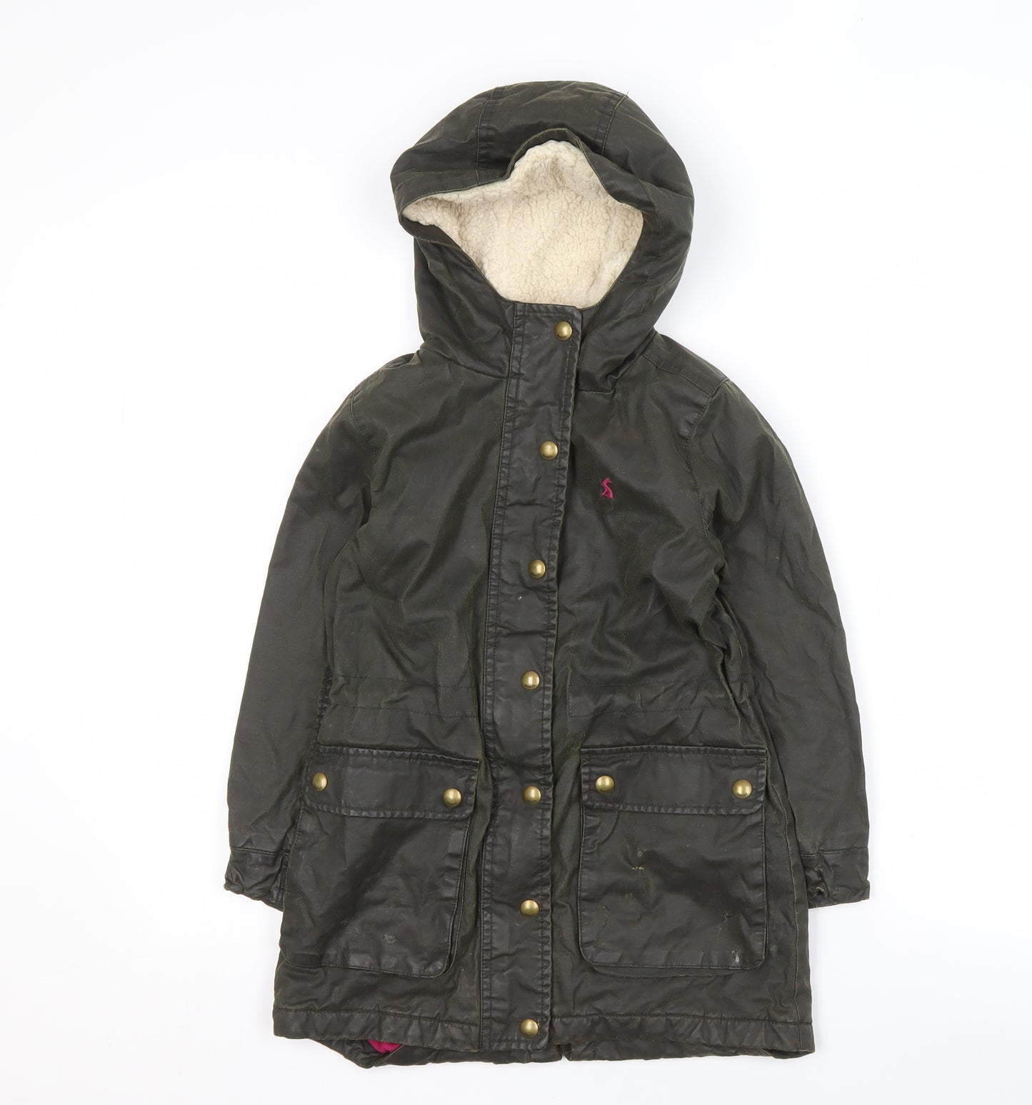 Joules Girls' Green Parka Coat, Size 6, Hooded Winter Jacket
