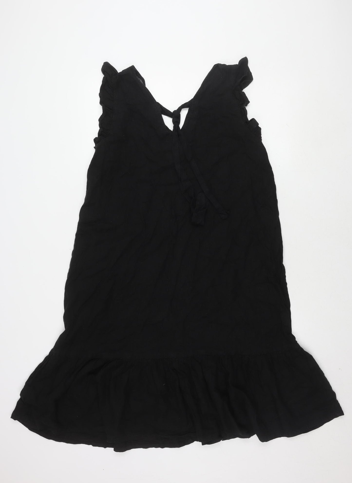 Next Women's Black Linen V-Neck Sleeveless Dress