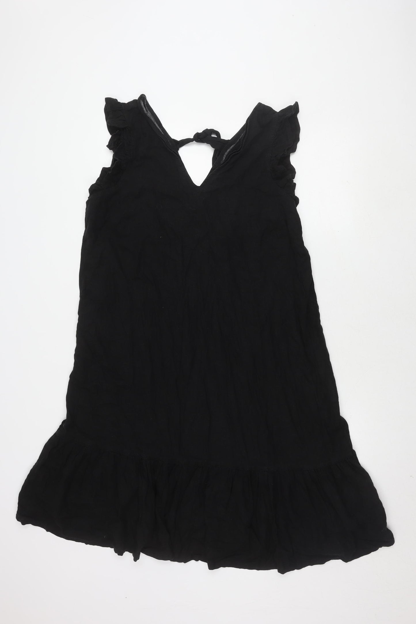 Next Women's Black Linen V-Neck Sleeveless Dress