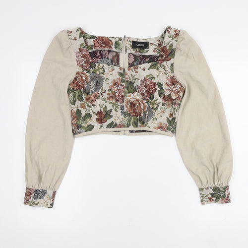 Cider Women's Beige Floral Cropped Top - Size S