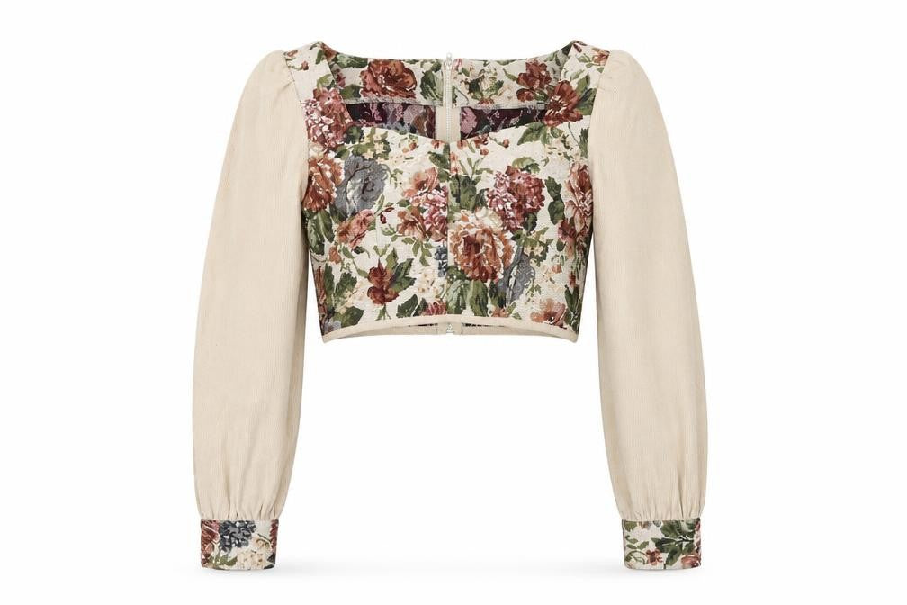 Front view of Cider Women's Beige Floral Cropped Top -, size S