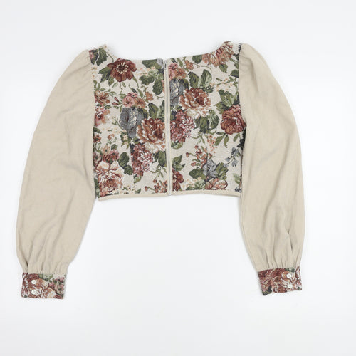 Cider Women's Beige Floral Cropped Top - Size S