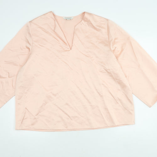 Marks and Spencer Women's Pink Blush Autograph 3/4 Sleeve V-Neck Blouse