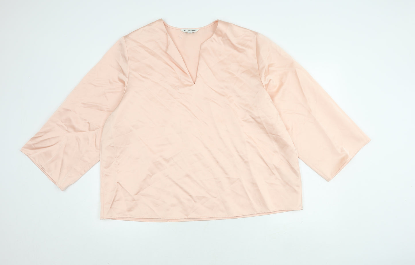 Marks and Spencer Women's Pink Blush Autograph 3/4 Sleeve V-Neck Blouse