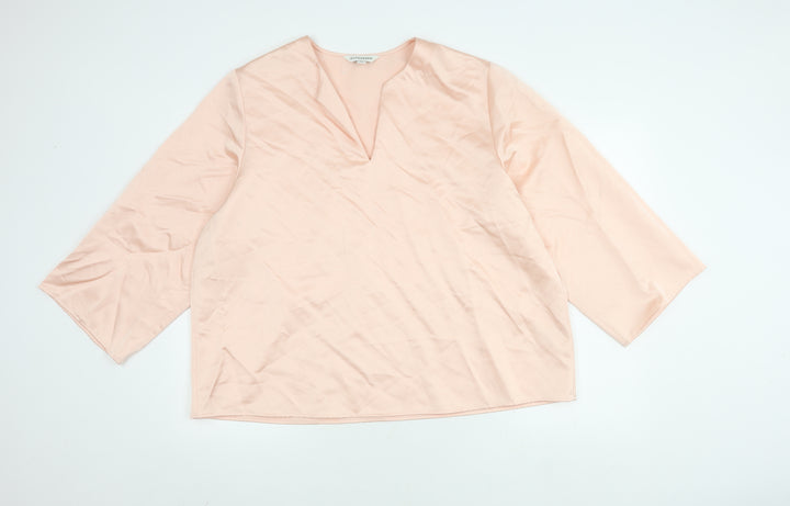 Marks and Spencer Women's Pink Blush Autograph 3/4 Sleeve V-Neck Blouse