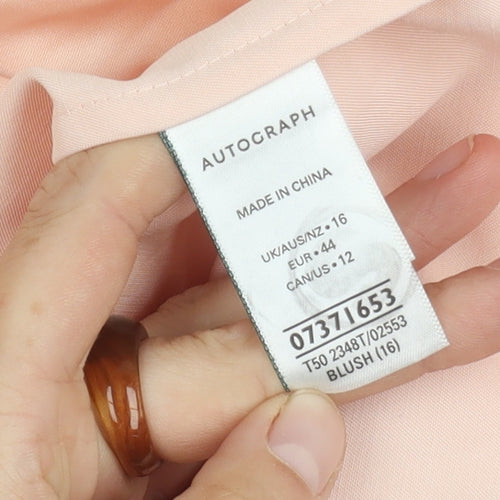 Marks and Spencer Women's Pink Blush Autograph 3/4 Sleeve V-Neck Blouse