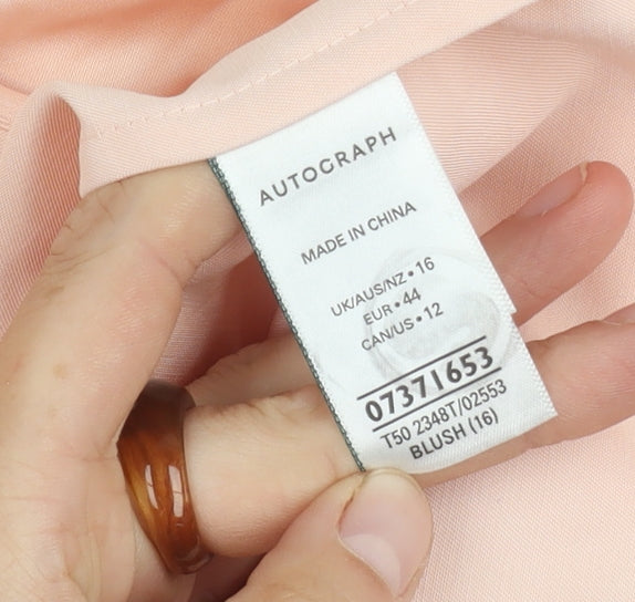 Marks and Spencer Women's Pink Blush Autograph 3/4 Sleeve V-Neck Blouse