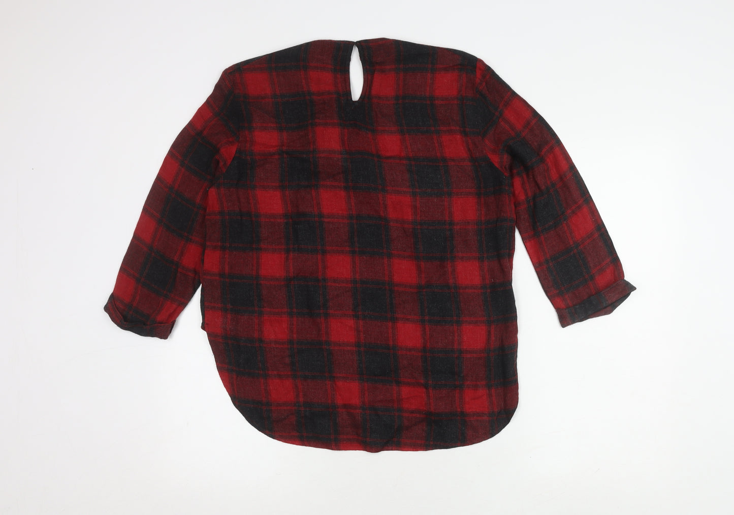 Zara Woman Red Plaid Bow Blouse, Size 12, Long Sleeve