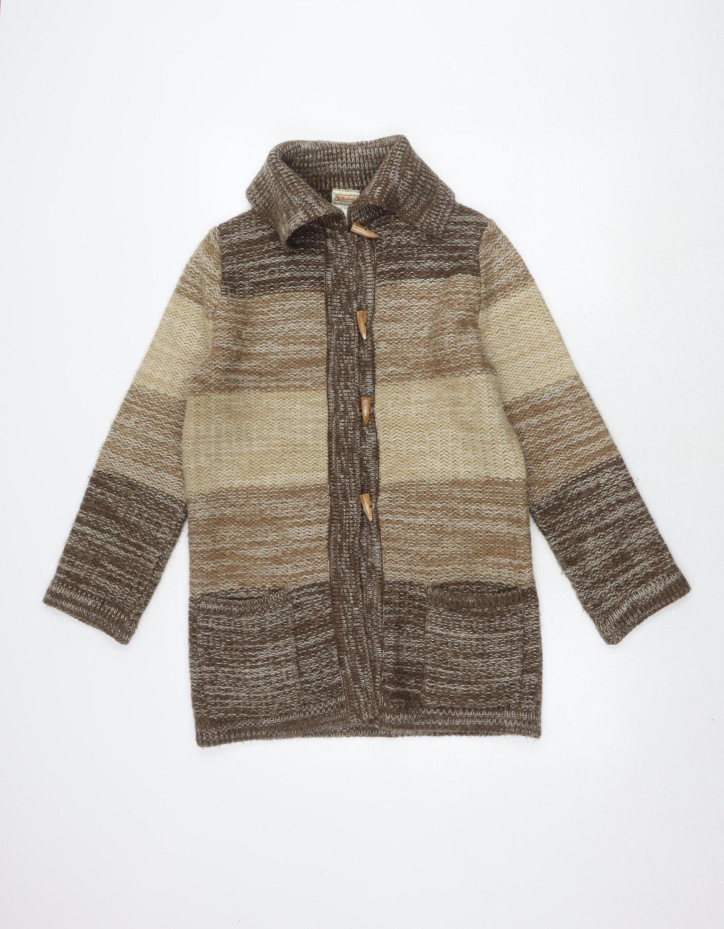 St Michael Women's Brown Striped Cardigan, Size 12, Long Sleeve