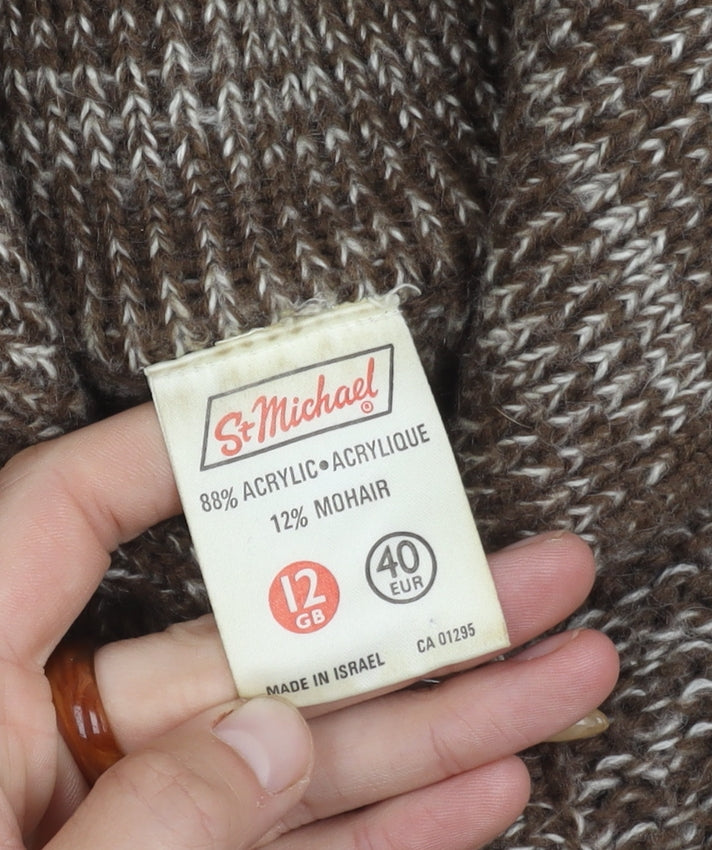 St Michael Women's Brown Striped Cardigan, Size 12, Long Sleeve