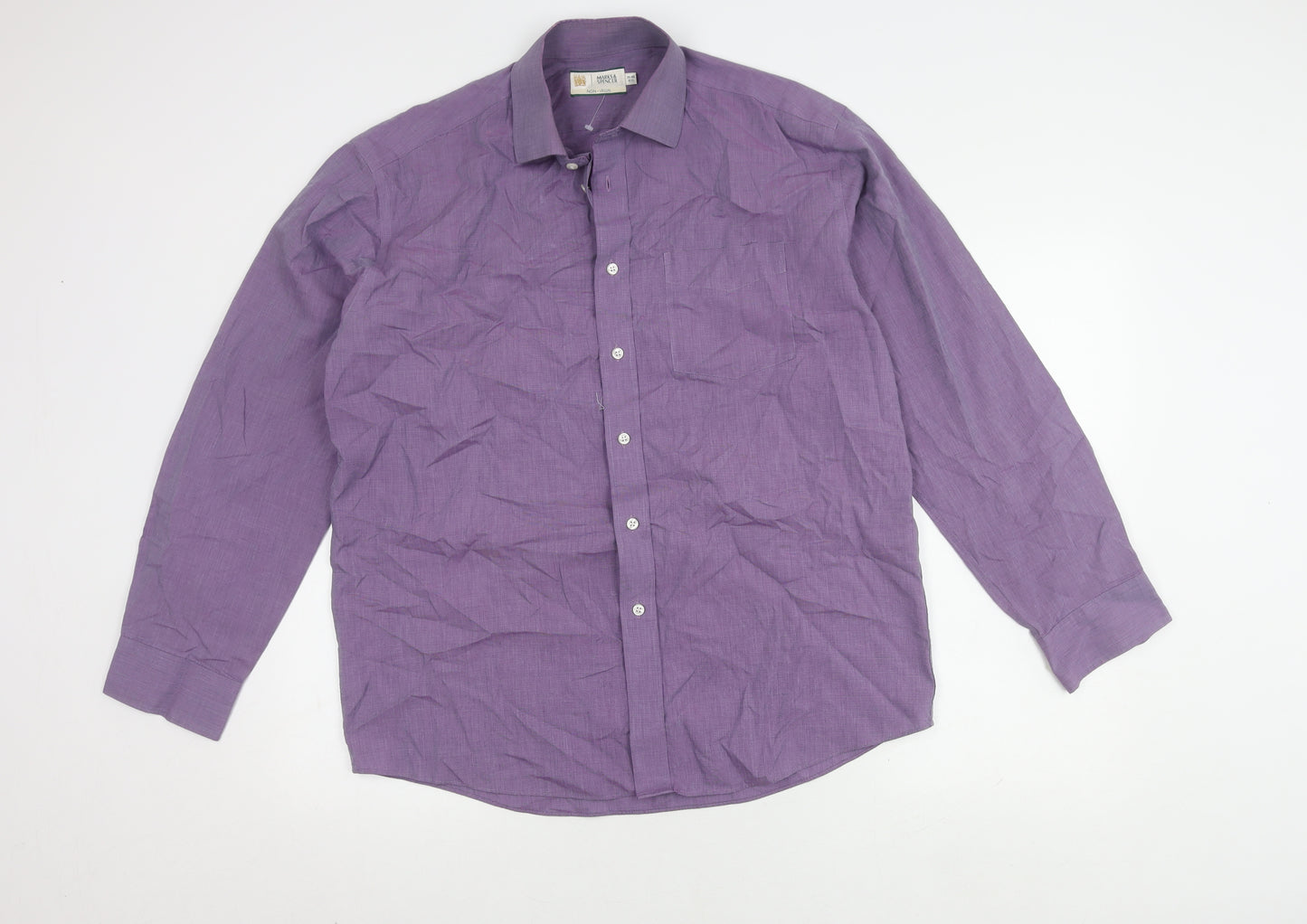 Marks and Spencer Men's Purple Button-Up Shirt 15.5