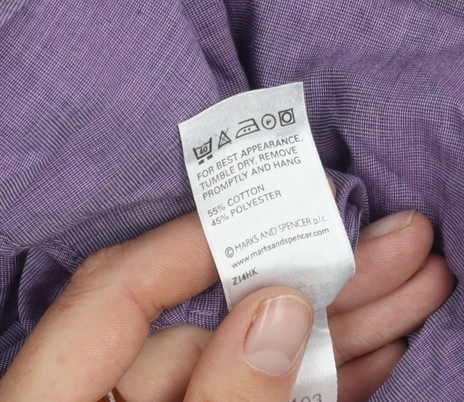 Marks and Spencer Men's Purple Button-Up Shirt 15.5