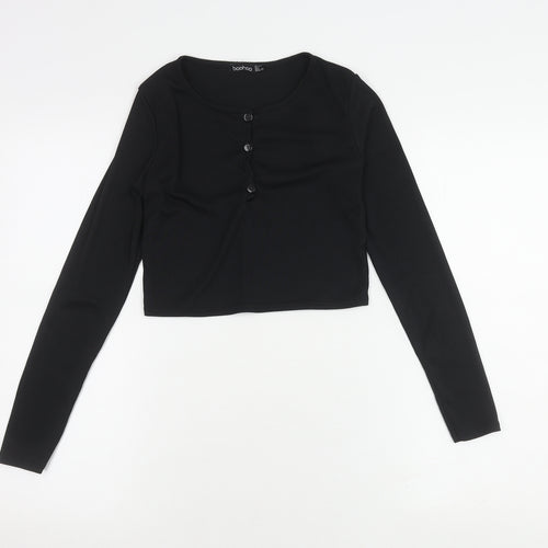 boohoo Women's Black Cropped Button-Up Top Size 10