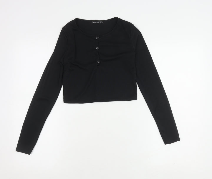 boohoo Women's Black Cropped Button-Up Top Size 10