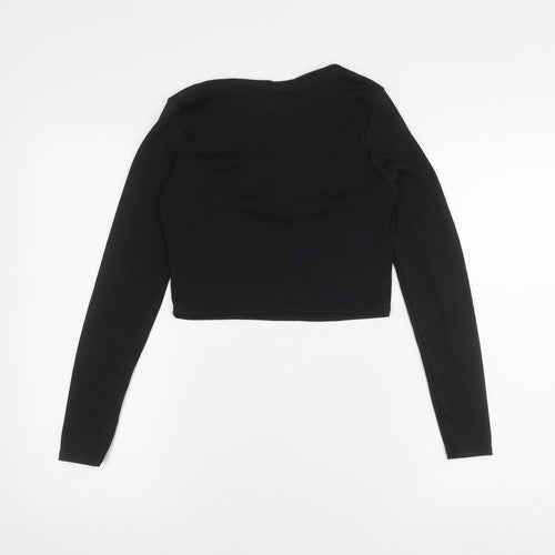 boohoo Women's Black Cropped Button-Up Top Size 10