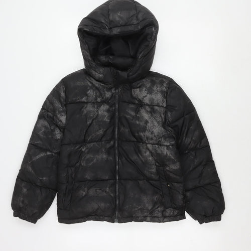 H&M Boys Black Puffer Jacket 10 Winter Hooded Zip