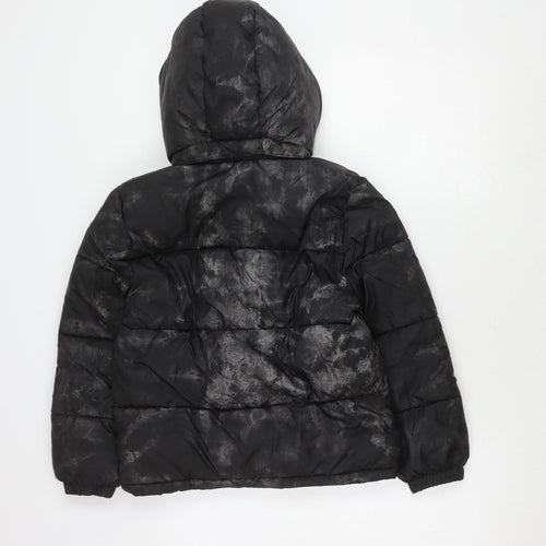 H&M Boys Black Puffer Jacket 10 Winter Hooded Zip