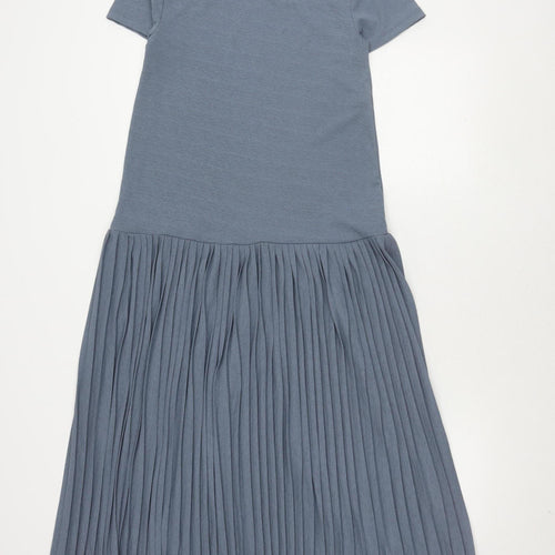 Topshop Women Blue Midi Dress UK 6 Short Sleeve Pleated