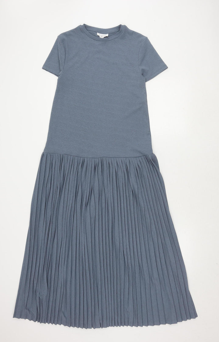 Topshop Women Blue Midi Dress UK 6 Short Sleeve Pleated