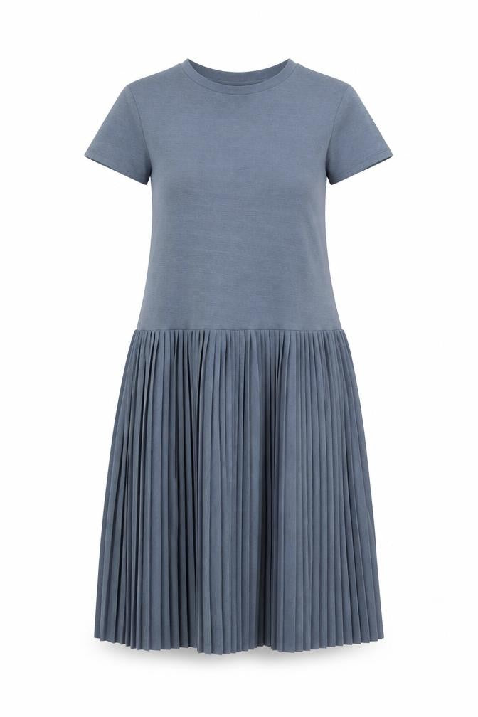 Topshop Women Blue Midi Dress UK 6 Short Sleeve Pleated