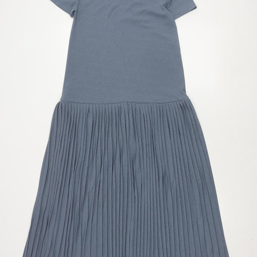 Topshop Women Blue Midi Dress UK 6 Short Sleeve Pleated