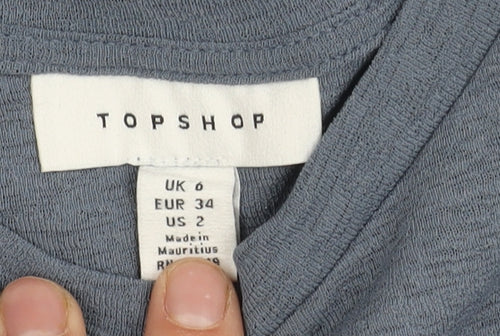 Topshop Women Blue Midi Dress UK 6 Short Sleeve Pleated