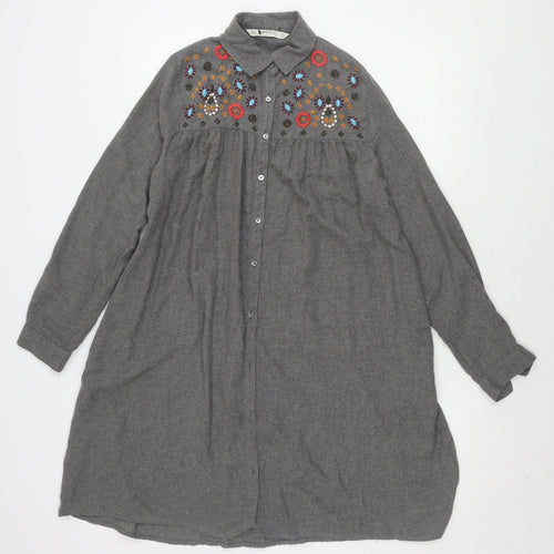 Zara Women's Grey XS Embroidered Shirt Dress