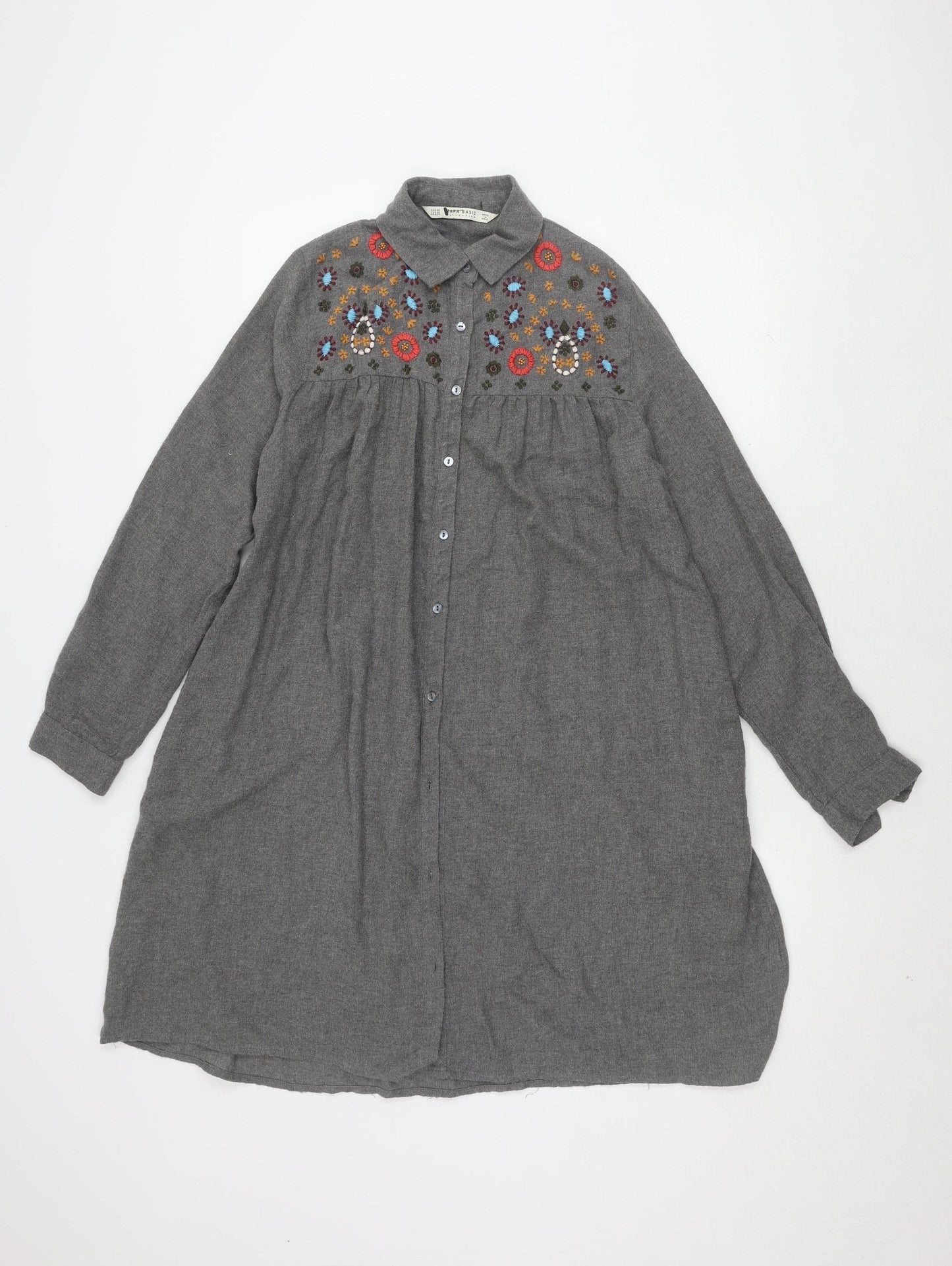 Zara Women's Grey XS Embroidered Shirt Dress