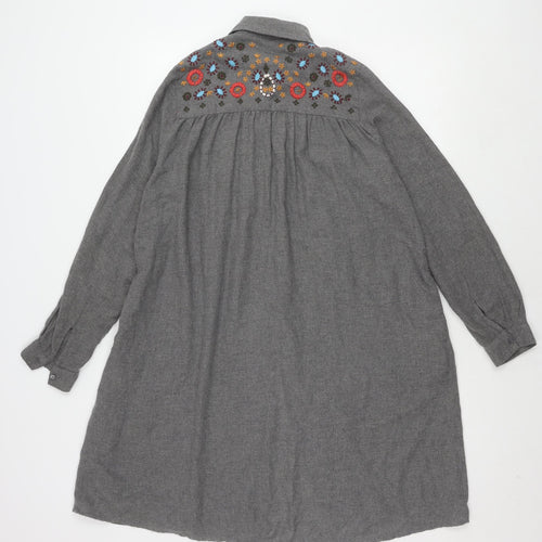Zara Women's Grey XS Embroidered Shirt Dress