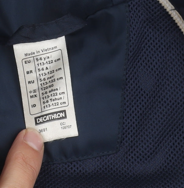 Decathlon Boys Blue Hooded Jacket 5-6Y Waterproof Casual
