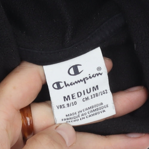 Champion Boys Black Hoodie, Size 9-10, Casual Fleece