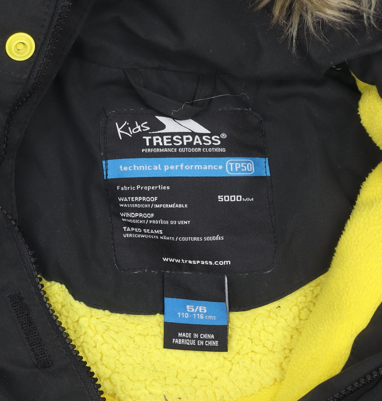 Trespass Boys Black Parka Coat 5-6 Years, Winter Hooded Jacket