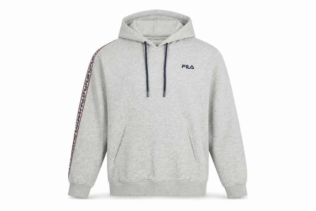 Front view of Fila Men's Grey Pullover Hoodie, Large, Logo Design