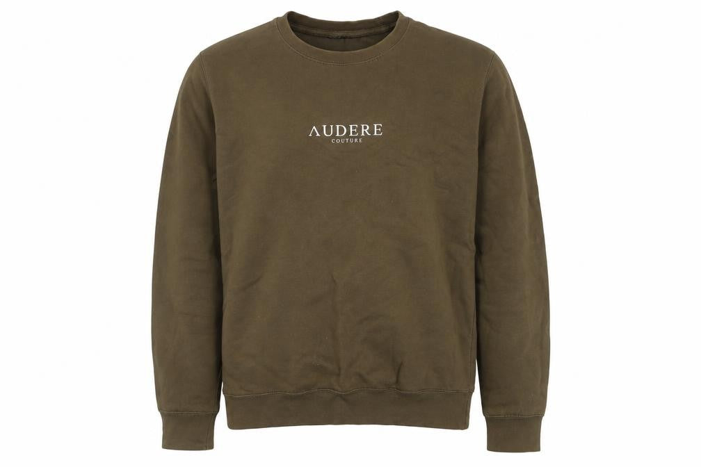 Front view of Audere Men’s Brown Logo Pullover Sweatshirt, Medium