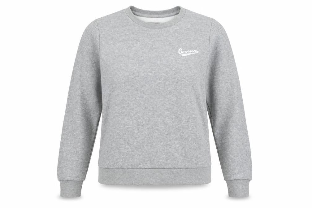 Front view of Converse unisex grey xs logo crew neck sweatshirt