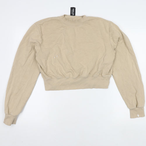 Collusion Women's Beige Cropped Crew Neck Jumper Size 12
