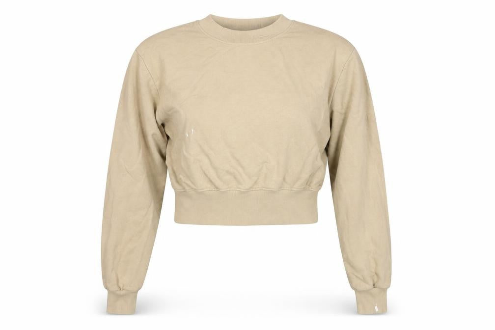 Front view of Collusion Women's Beige Cropped Crew Neck Jumper, size 12