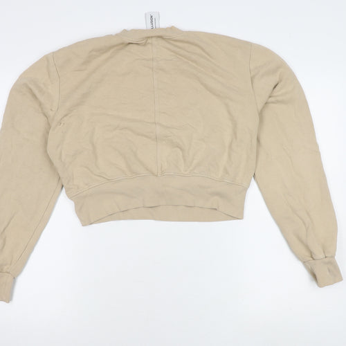Collusion Women's Beige Cropped Crew Neck Jumper Size 12