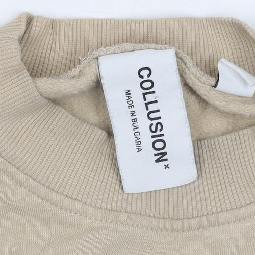 Collusion Women's Beige Cropped Crew Neck Jumper Size 12