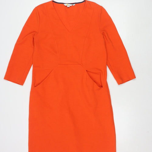 Boden Women's Orange Sheath Dress, Size 12, Knit V-Neck