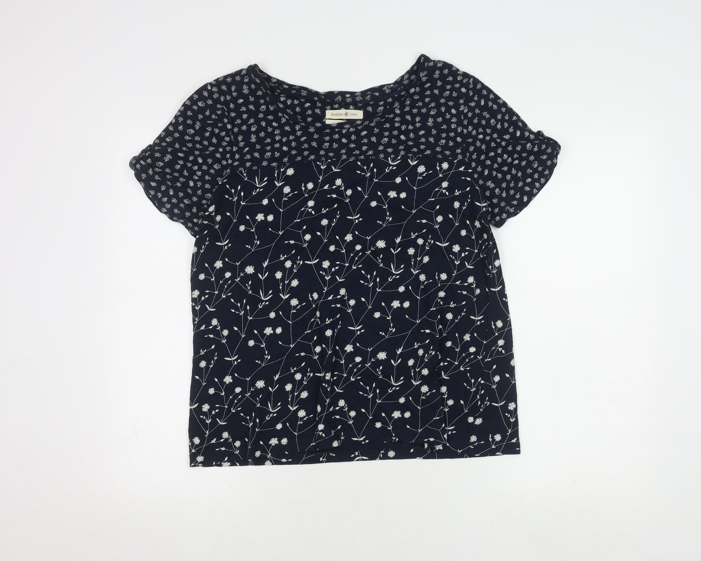 Beacon Cove Women's Blue Floral T-Shirt, Size 14
