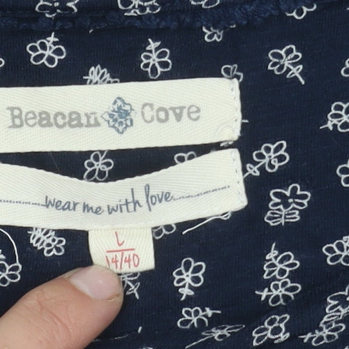 Beacon Cove Women's Blue Floral T-Shirt, Size 14