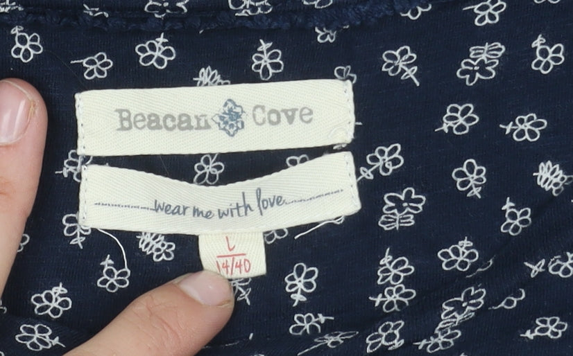 Beacon Cove Women's Blue Floral T-Shirt, Size 14