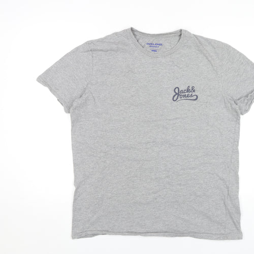 Jack & Jones Men's Grey XL T-Shirt, Short Sleeve, Logo Accent