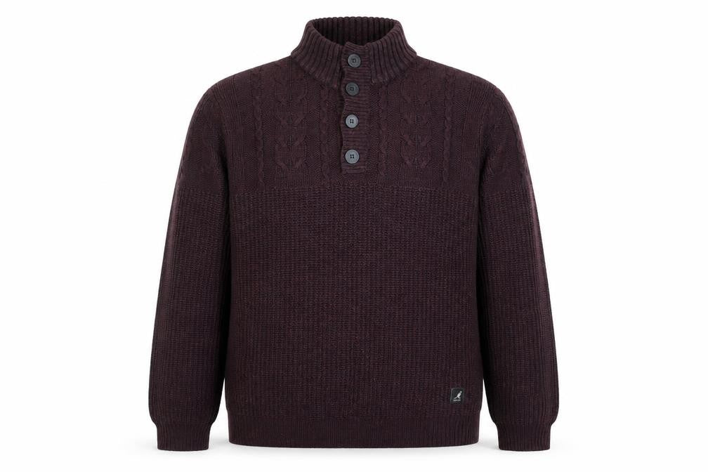 Front view of Kangol Purple Men's XL Henley Jumper