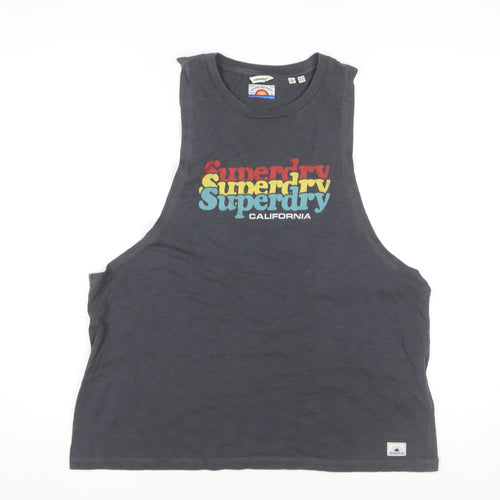Superdry Women's Black Tank Top Size 8 Crew Neck Casual