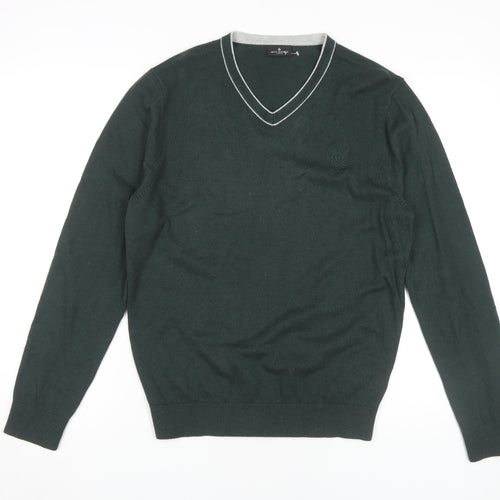 Jeff Banks Men's Green V-Neck Pullover Jumper Size M