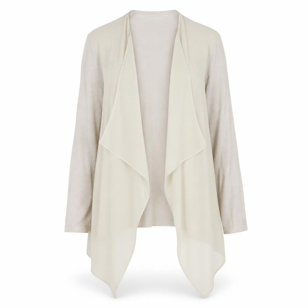 Front view of Colebrooke by Windsmoor Women's Beige Open Front Cardigan M